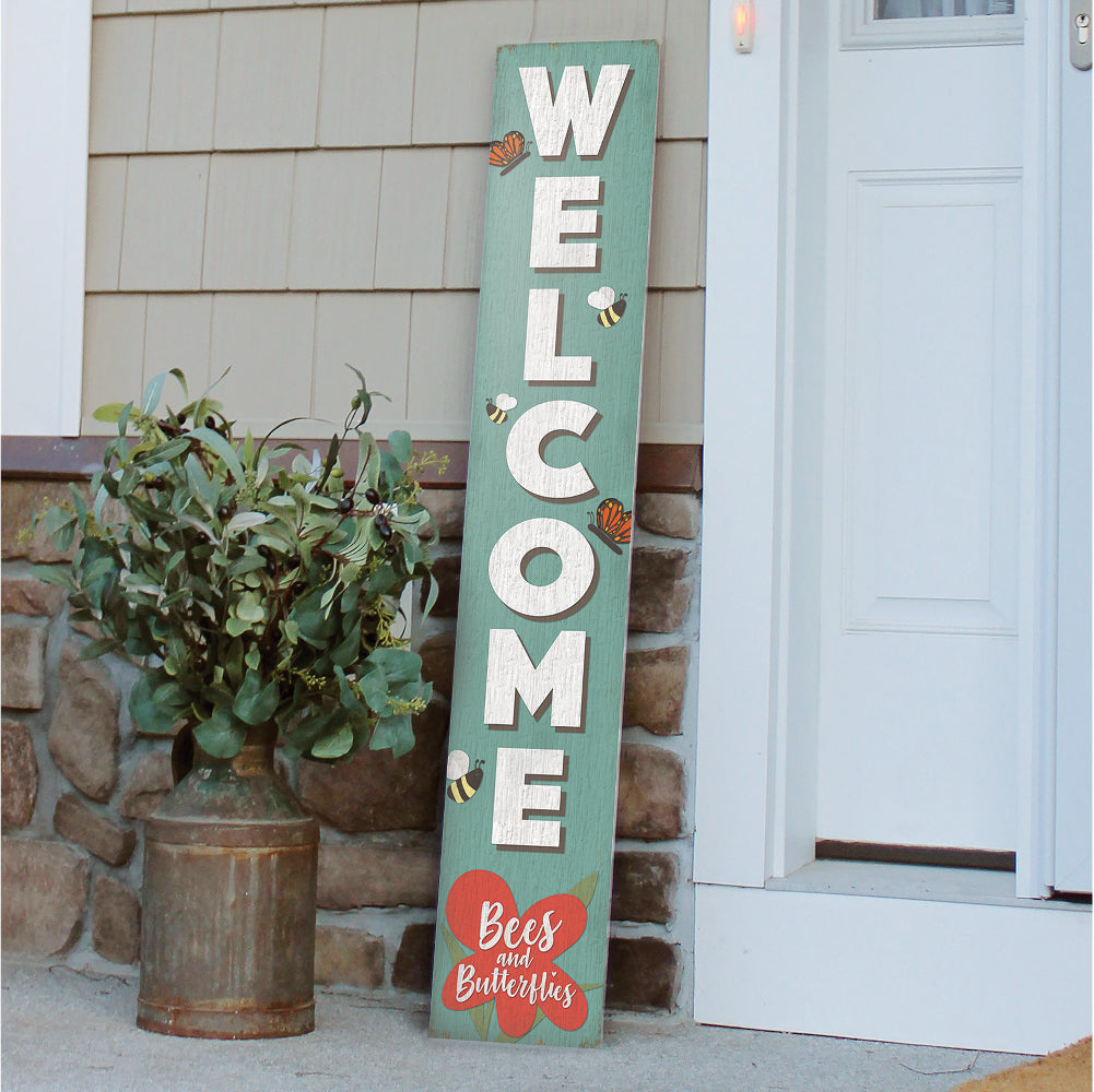 Welcome Bees And Butterflies Porch Board 8" Wide x 46.5" tall / Made in the USA! / 100% Weatherproof Material