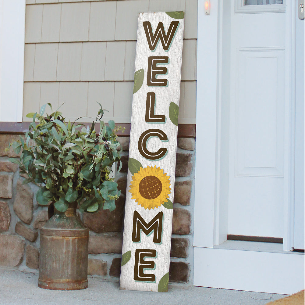 Welcome White Sunflower Porch Board 8" Wide x 46.5" tall / Made in the USA! / 100% Weatherproof Material