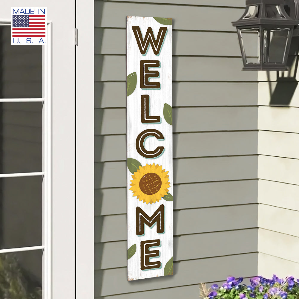 Welcome White Sunflower Porch Board 8" Wide x 46.5" tall / Made in the USA! / 100% Weatherproof Material