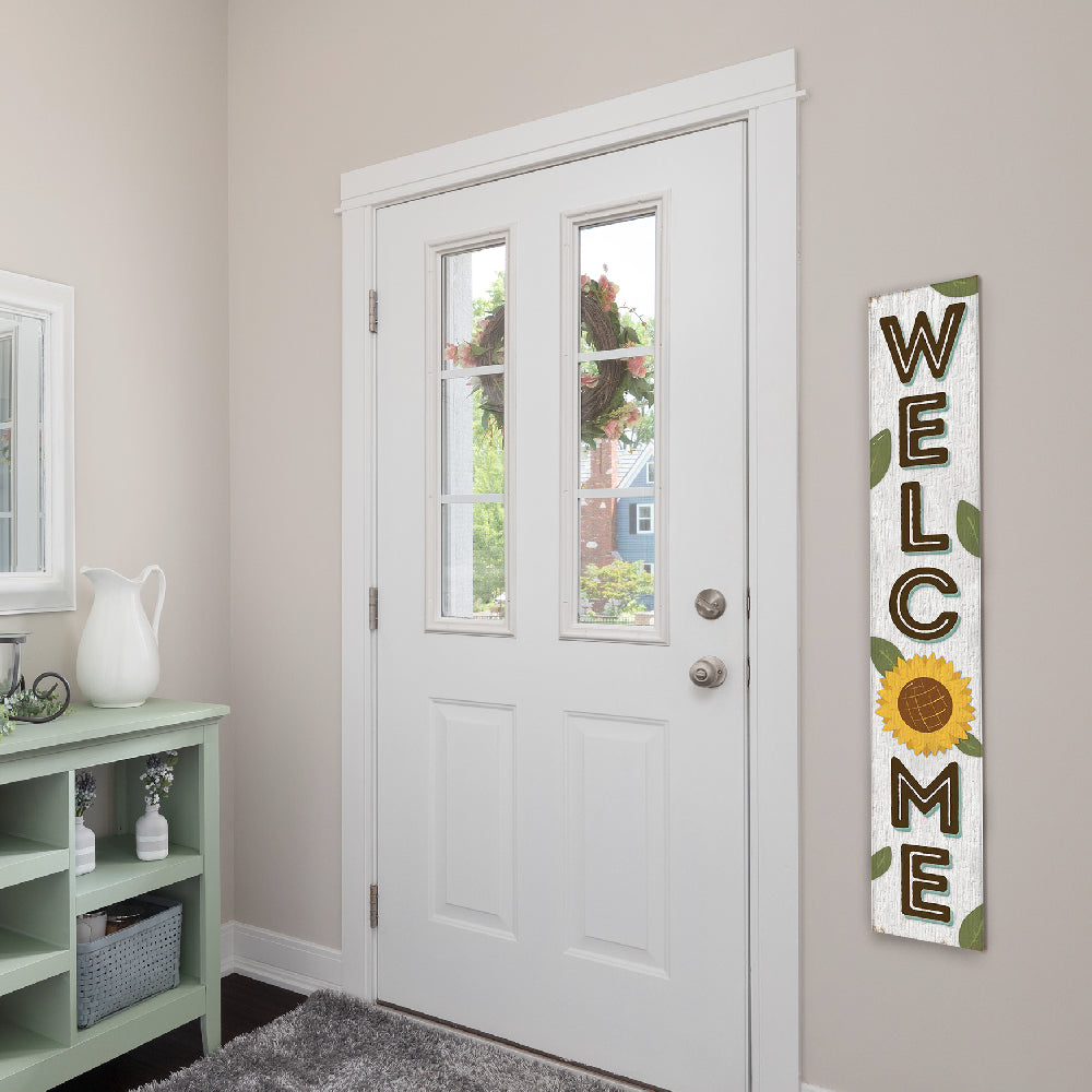 Welcome White Sunflower Porch Board 8" Wide x 46.5" tall / Made in the USA! / 100% Weatherproof Material