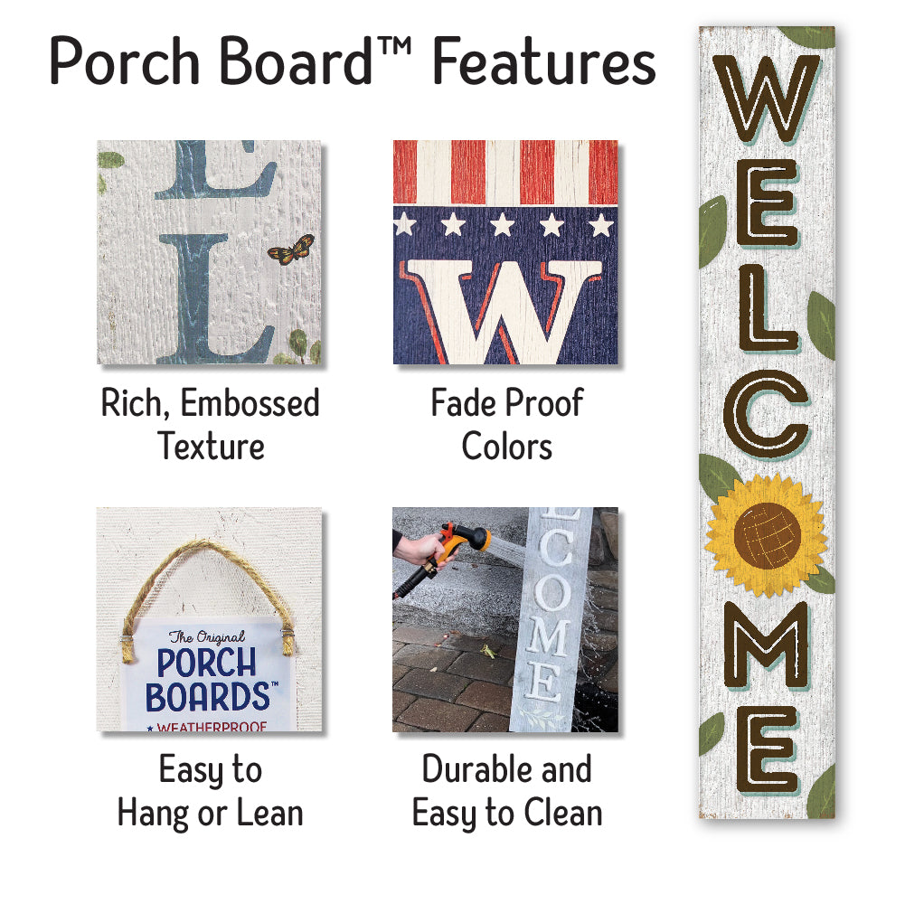 Welcome White Sunflower Porch Board 8" Wide x 46.5" tall / Made in the USA! / 100% Weatherproof Material