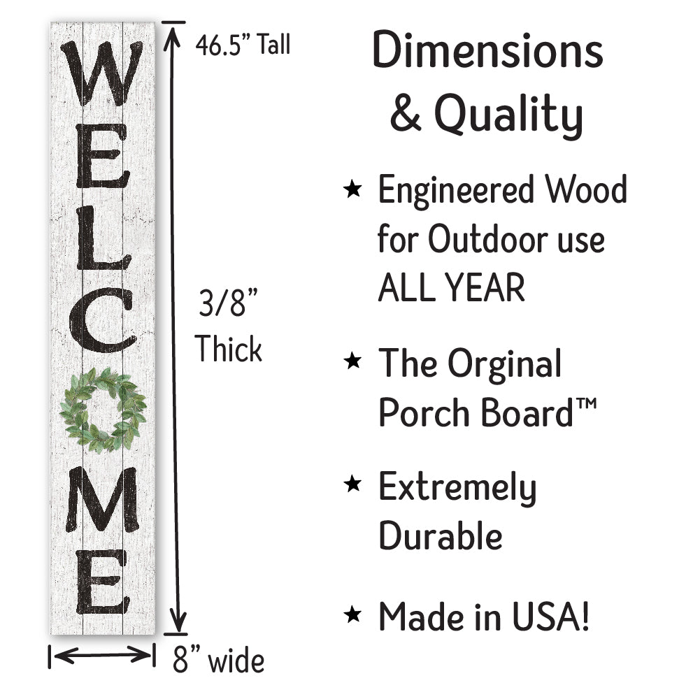 Welcome Green Wreath Porch Board 8" Wide x 46.5" tall / Made in the USA! / 100% Weatherproof Material