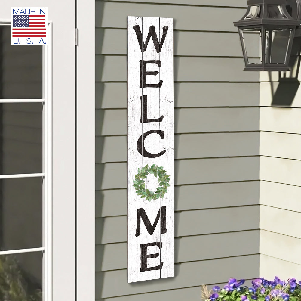 Welcome Green Wreath Porch Board 8" Wide x 46.5" tall / Made in the USA! / 100% Weatherproof Material