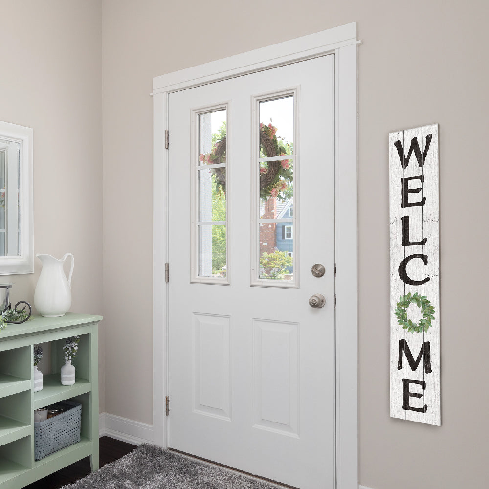 Welcome Green Wreath Porch Board 8" Wide x 46.5" tall / Made in the USA! / 100% Weatherproof Material