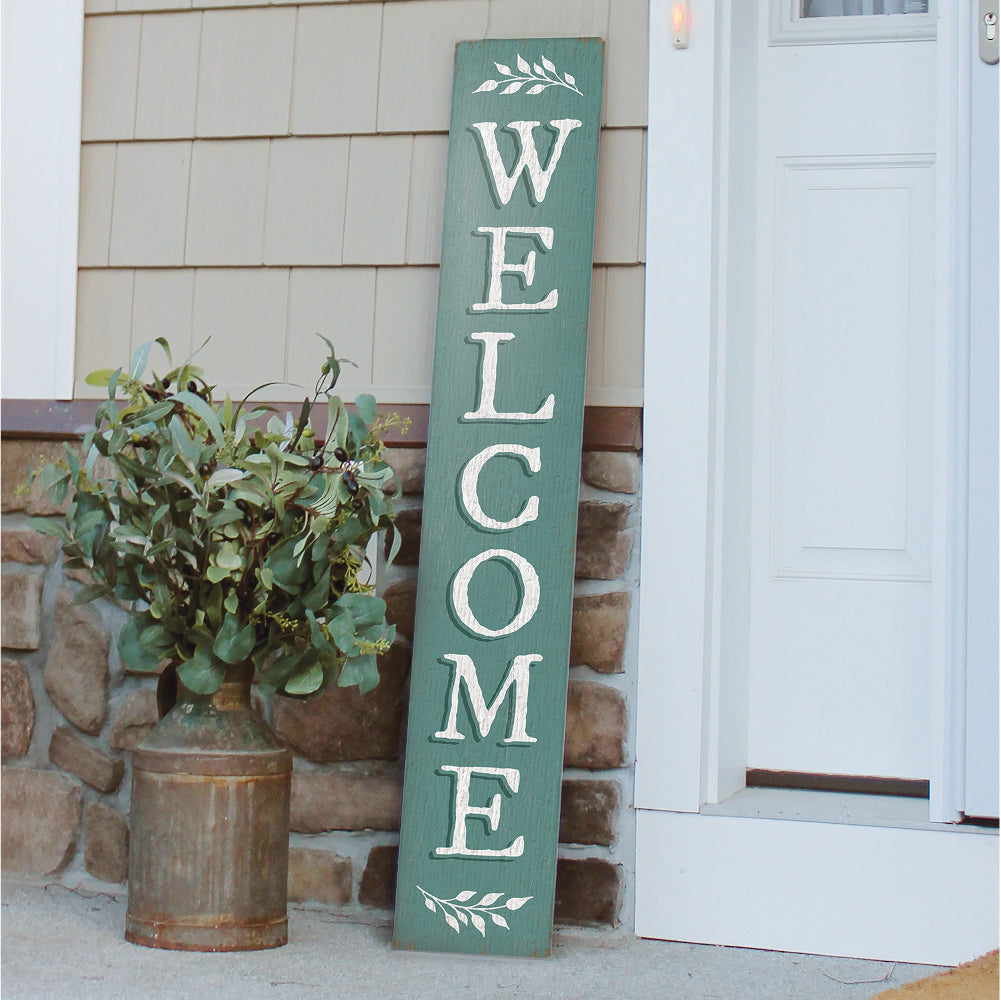 Welcome Seafoam Sprig Porch Board 8" Wide x 46.5" tall / Made in the USA! / 100% Weatherproof Material