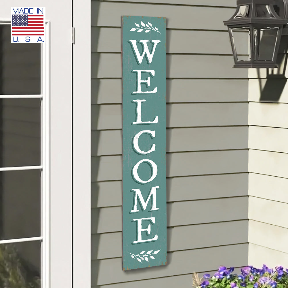 Welcome Seafoam Sprig Porch Board 8" Wide x 46.5" tall / Made in the USA! / 100% Weatherproof Material