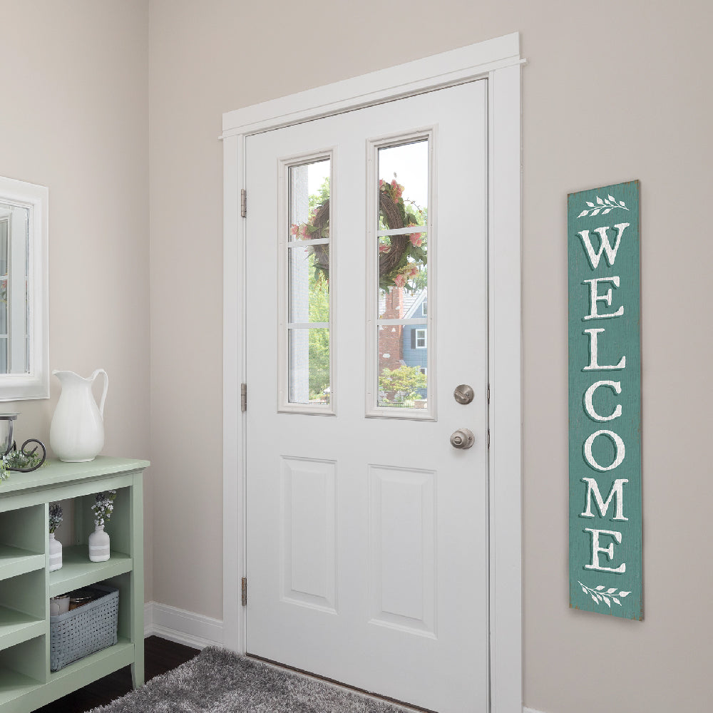 Welcome Seafoam Sprig Porch Board 8" Wide x 46.5" tall / Made in the USA! / 100% Weatherproof Material