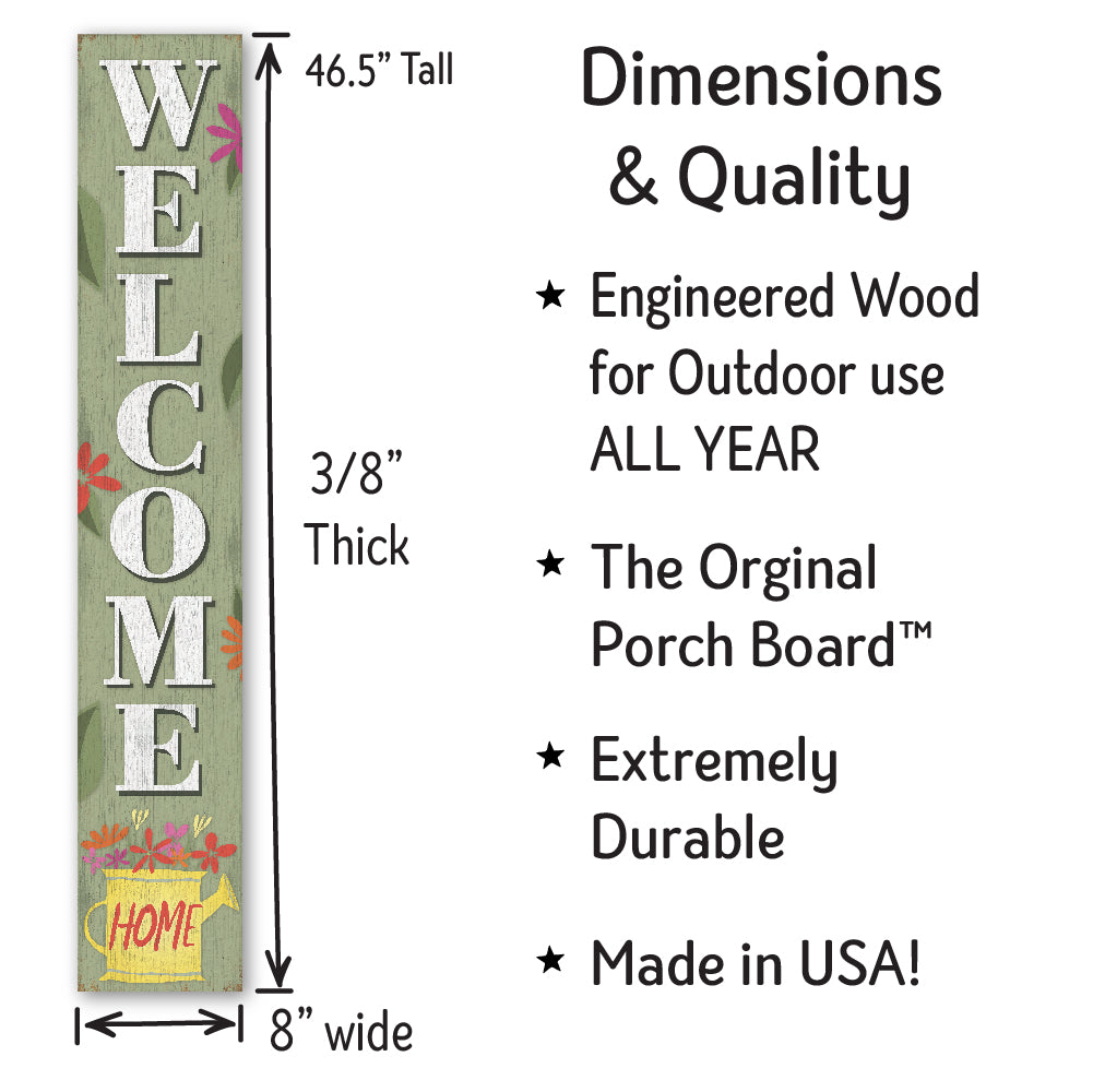 Welcome Homeyellow Watercan Porch Board 8" Wide x 46.5" tall / Made in the USA! / 100% Weatherproof Material