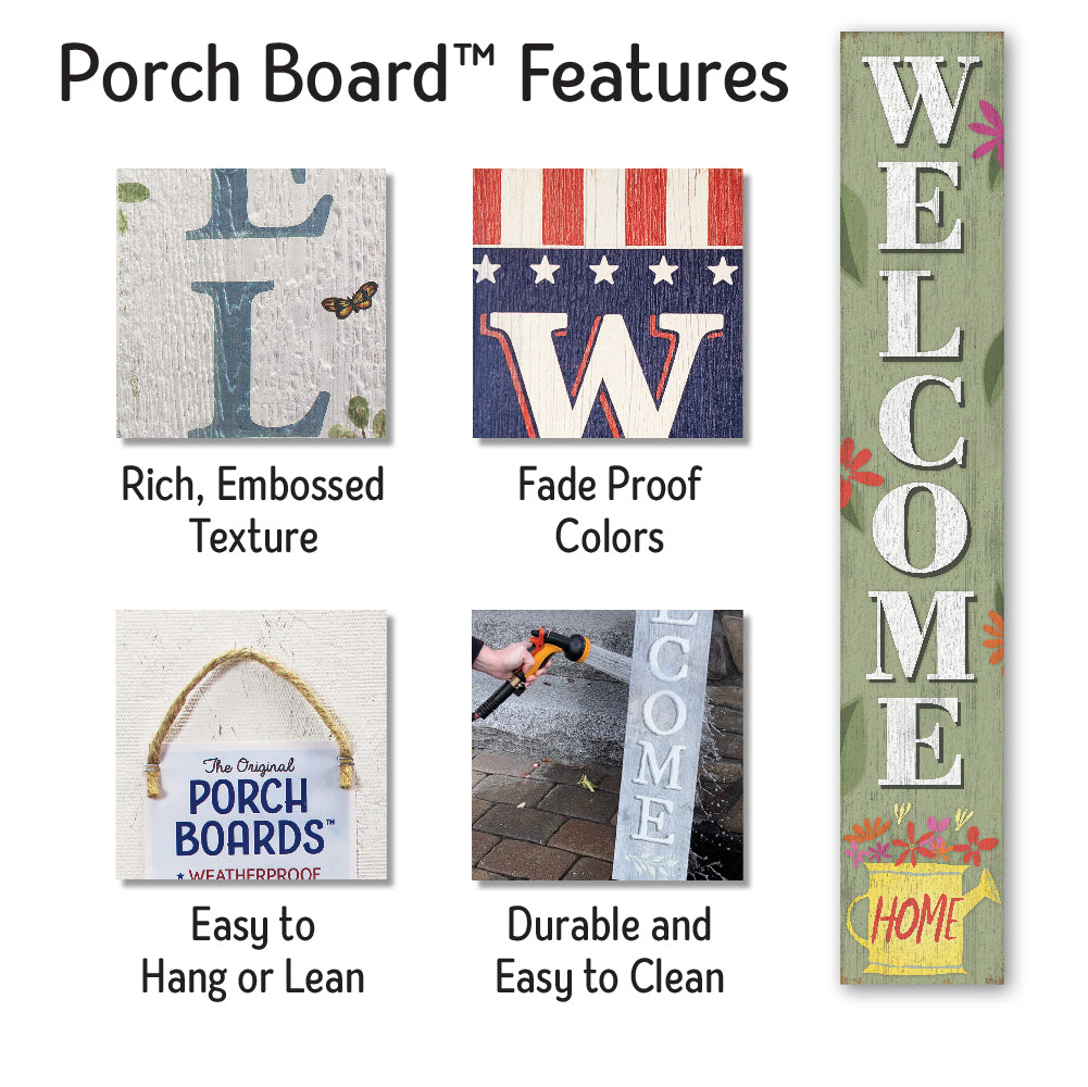 Welcome Homeyellow Watercan Porch Board 8" Wide x 46.5" tall / Made in the USA! / 100% Weatherproof Material