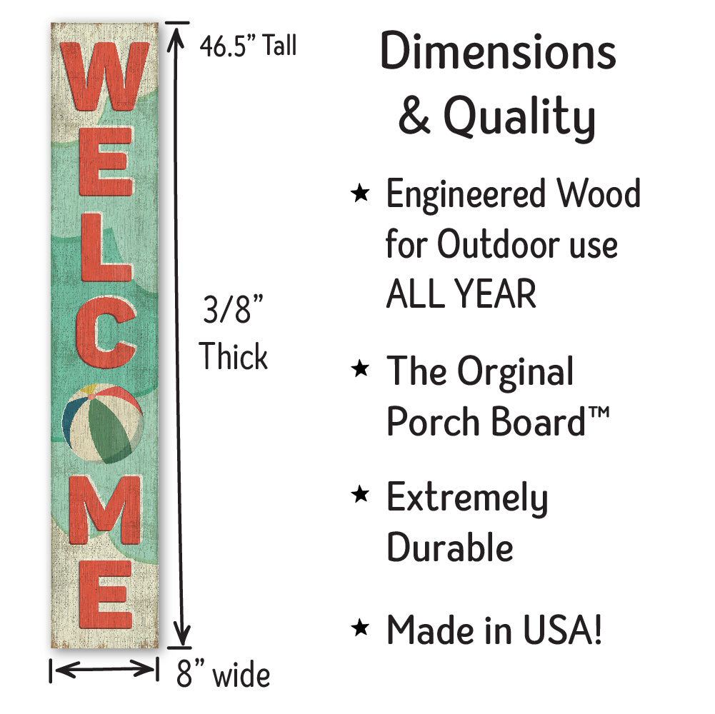 Beach Ball Porch Board 8" Wide x 46.5" tall / Made in the USA! / 100% Weatherproof Material