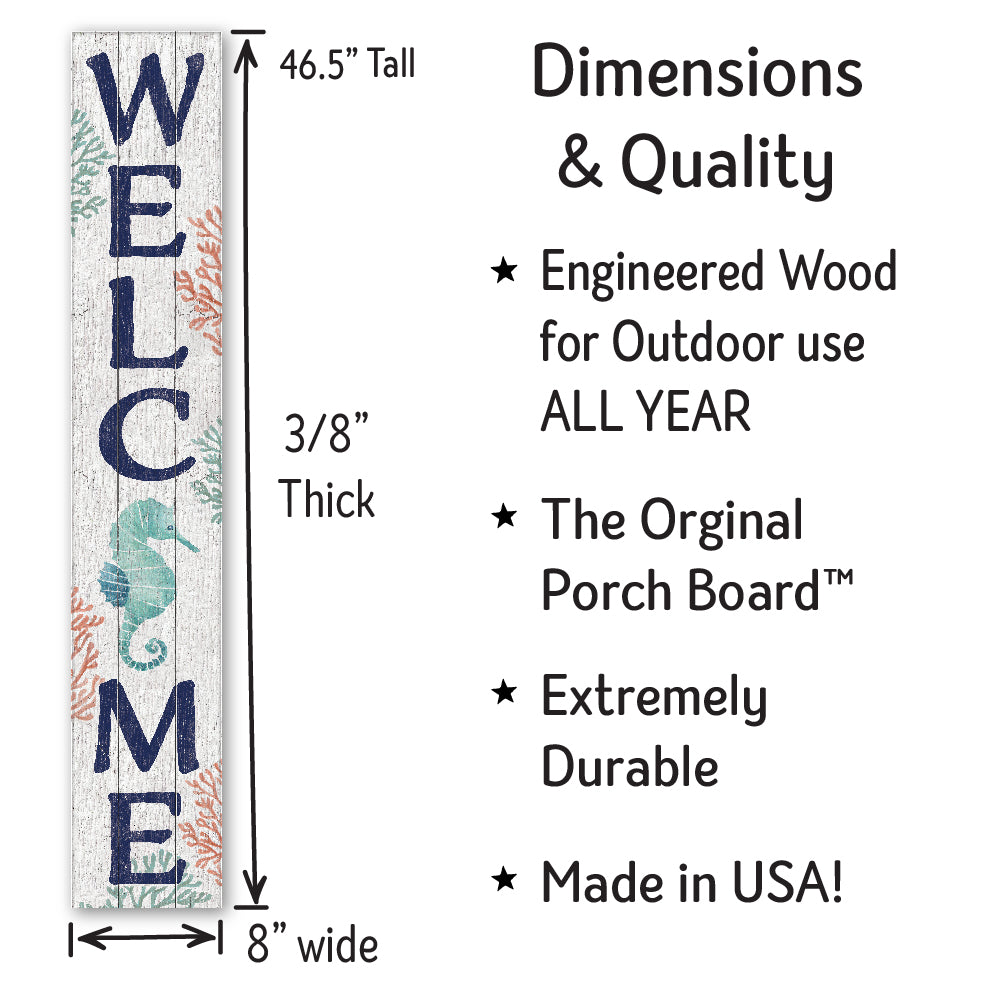 Welcome Seahorse Porch Board 8" Wide x 46.5" tall / Made in the USA! / 100% Weatherproof Material