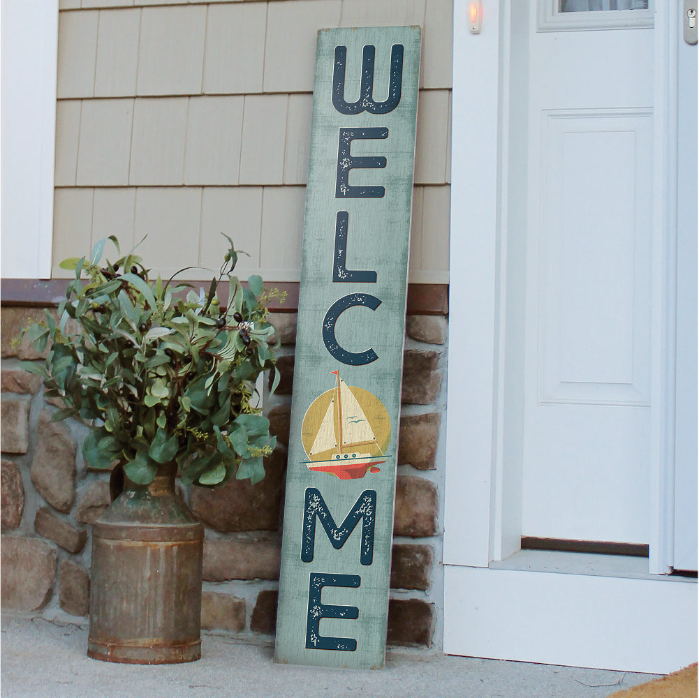 Welcome Sailboat Porch Board 8" Wide x 46.5" tall / Made in the USA! / 100% Weatherproof Material