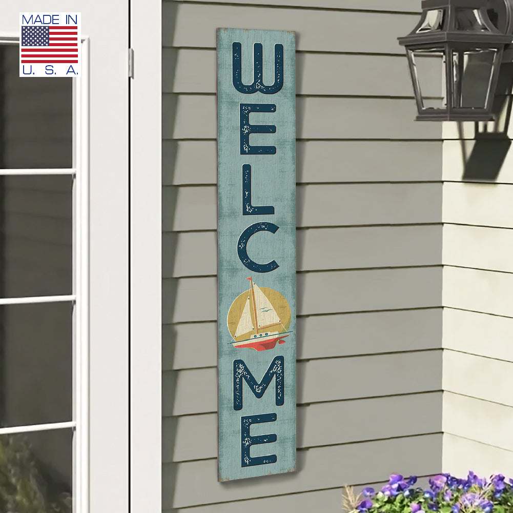 Welcome Sailboat Porch Board 8" Wide x 46.5" tall / Made in the USA! / 100% Weatherproof Material