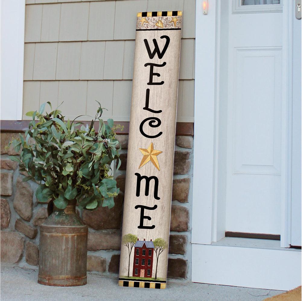 Welcome Primitive Country Porch Board 8" Wide x 46.5" tall / Made in the USA! / 100% Weatherproof Material