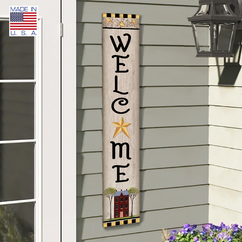 Welcome Primitive Country Porch Board 8" Wide x 46.5" tall / Made in the USA! / 100% Weatherproof Material