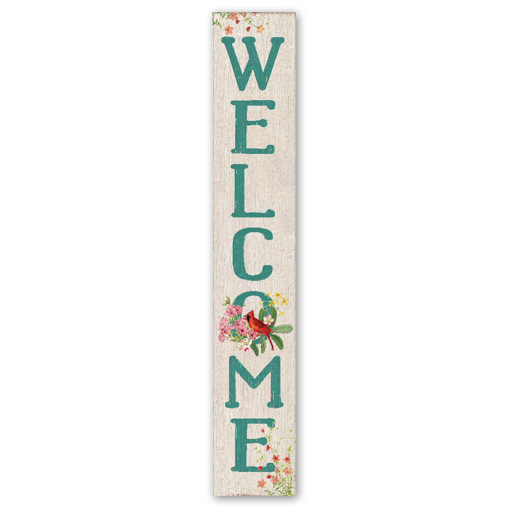 Welcome Teal Letters W/ Cardinal Porch Board 8" Wide x 46.5" tall / Made in the USA! / 100% Weatherproof Material