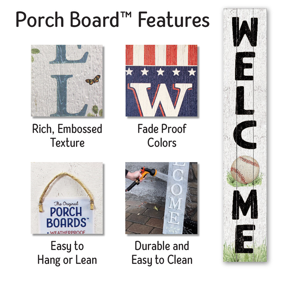 Baseball Porch Board 8" Wide x 46.5" tall / Made in the USA! / 100% Weatherproof Material