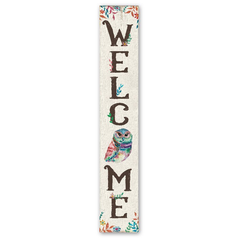 Welcome Owl Floral Porch Board 8" Wide x 46.5" tall / Made in the USA! / 100% Weatherproof Material