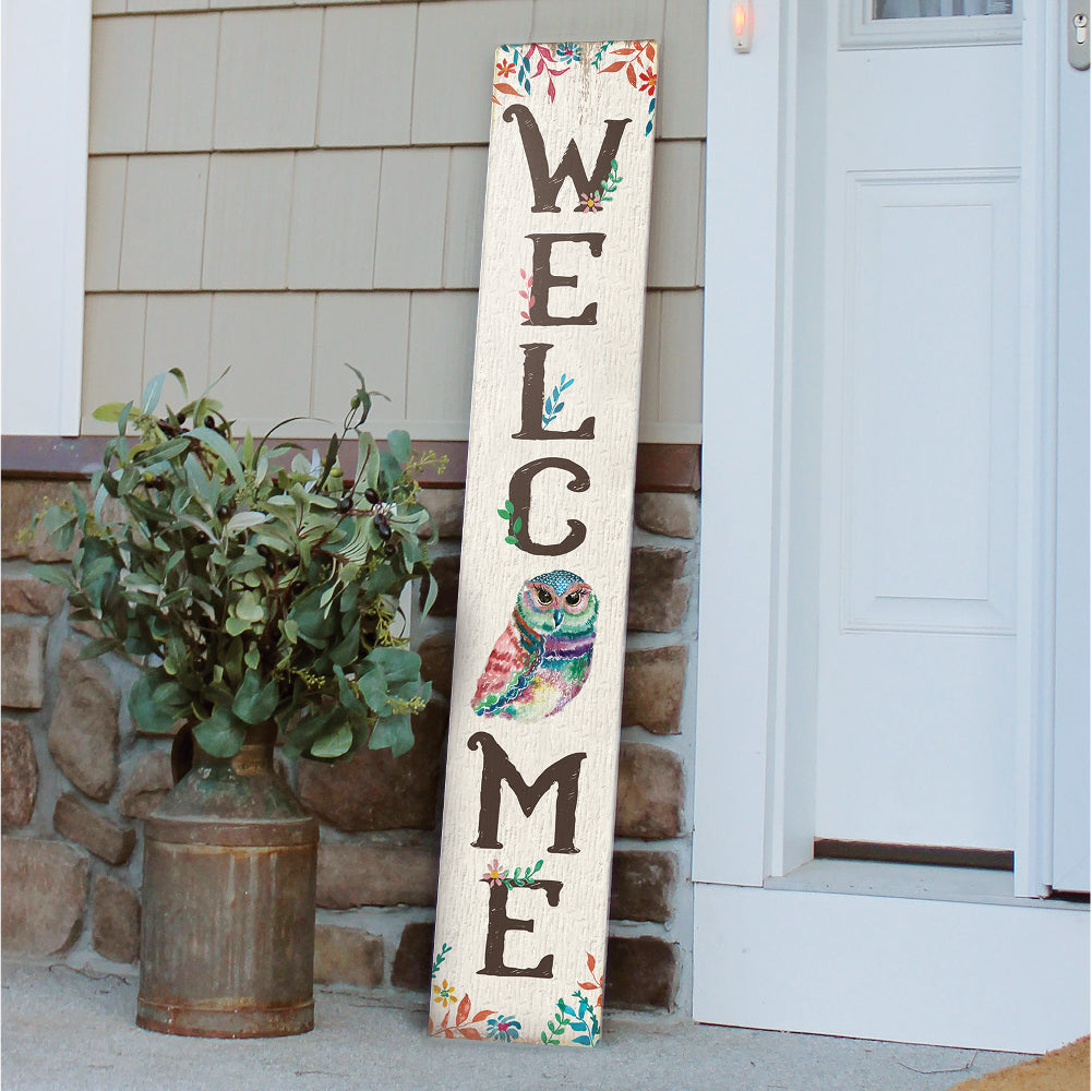 Welcome Owl Floral Porch Board 8" Wide x 46.5" tall / Made in the USA! / 100% Weatherproof Material