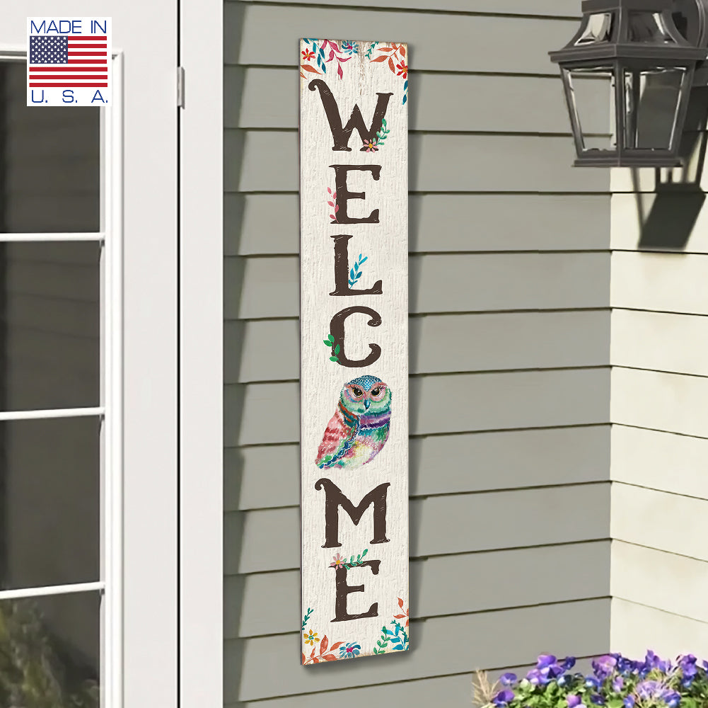 Welcome Owl Floral Porch Board 8" Wide x 46.5" tall / Made in the USA! / 100% Weatherproof Material