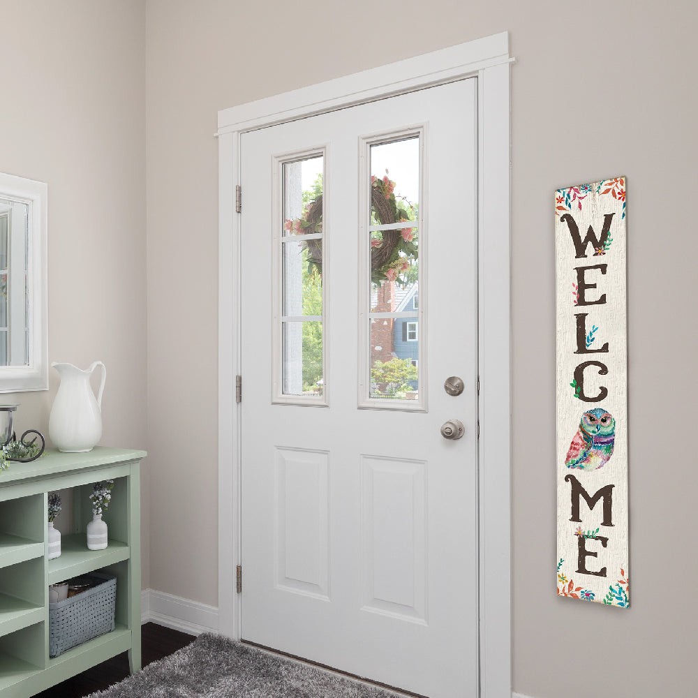 Welcome Owl Floral Porch Board 8" Wide x 46.5" tall / Made in the USA! / 100% Weatherproof Material