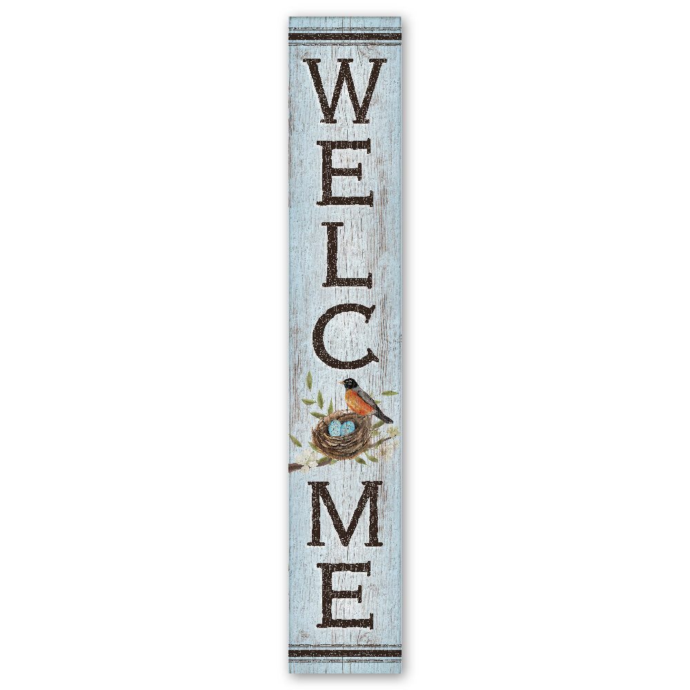 Welcome Robin & Eggs Porch Board 8" Wide x 46.5" tall / Made in the USA! / 100% Weatherproof Material
