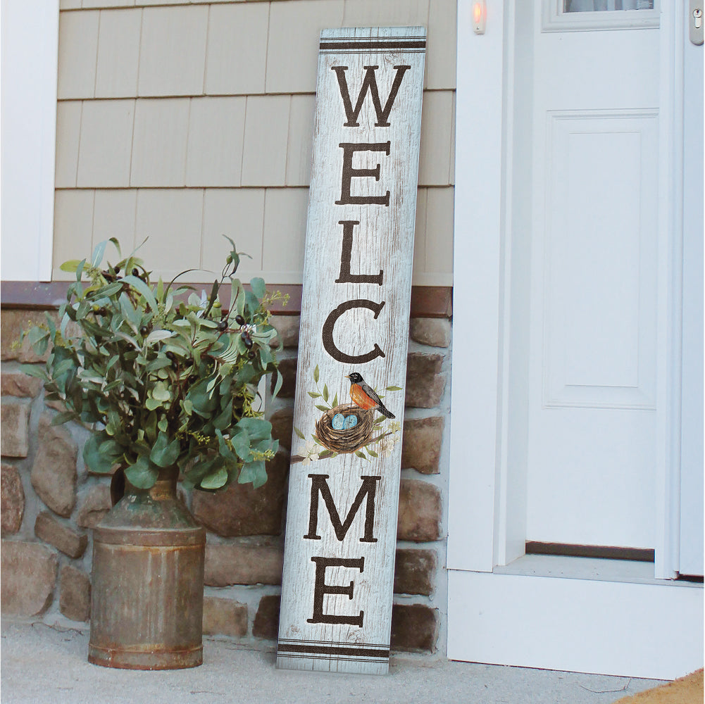 Welcome Robin & Eggs Porch Board 8" Wide x 46.5" tall / Made in the USA! / 100% Weatherproof Material