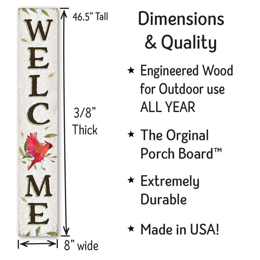 Welcome Flying Cardinal Porch Board 8" Wide x 46.5" tall / Made in the USA! / 100% Weatherproof Material