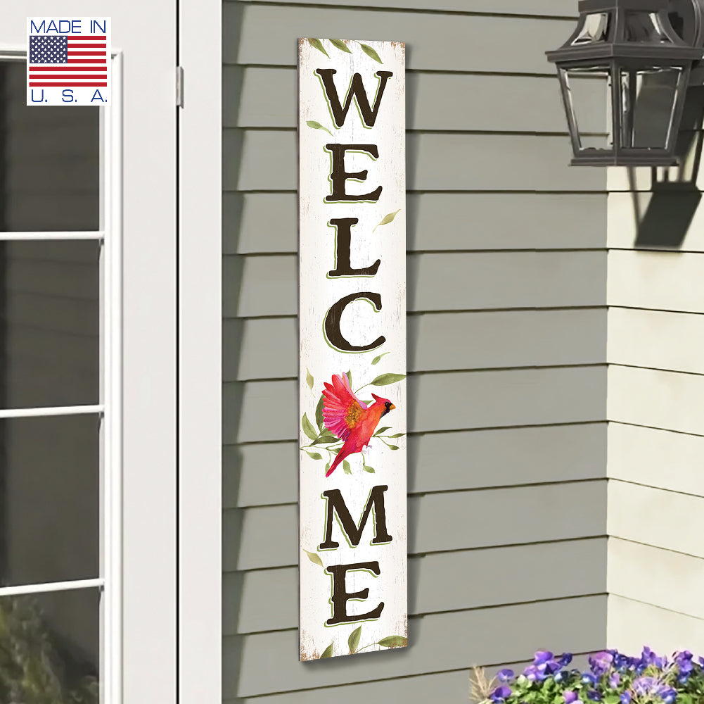 Welcome Flying Cardinal Porch Board 8" Wide x 46.5" tall / Made in the USA! / 100% Weatherproof Material