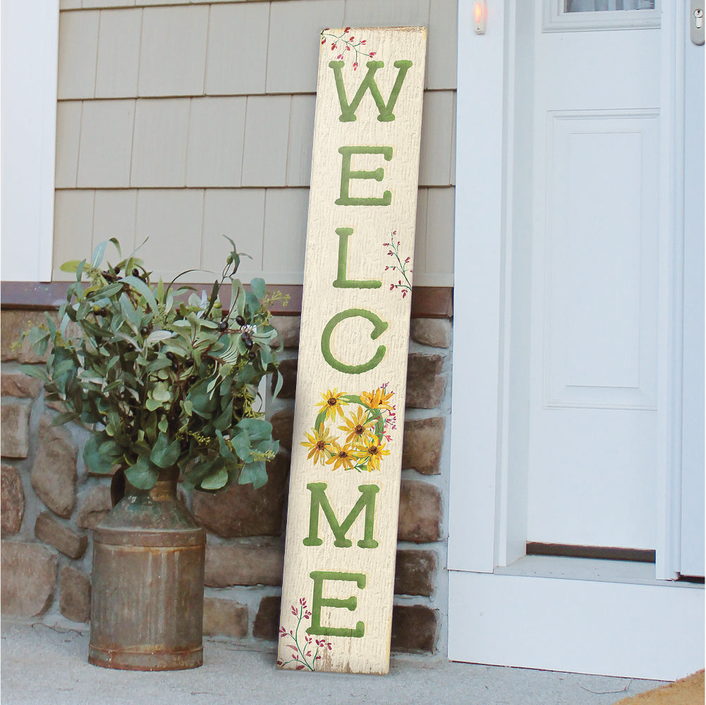 Welcome Black Eyed Susan Porch Board 8" Wide x 46.5" tall / Made in the USA! / 100% Weatherproof Material