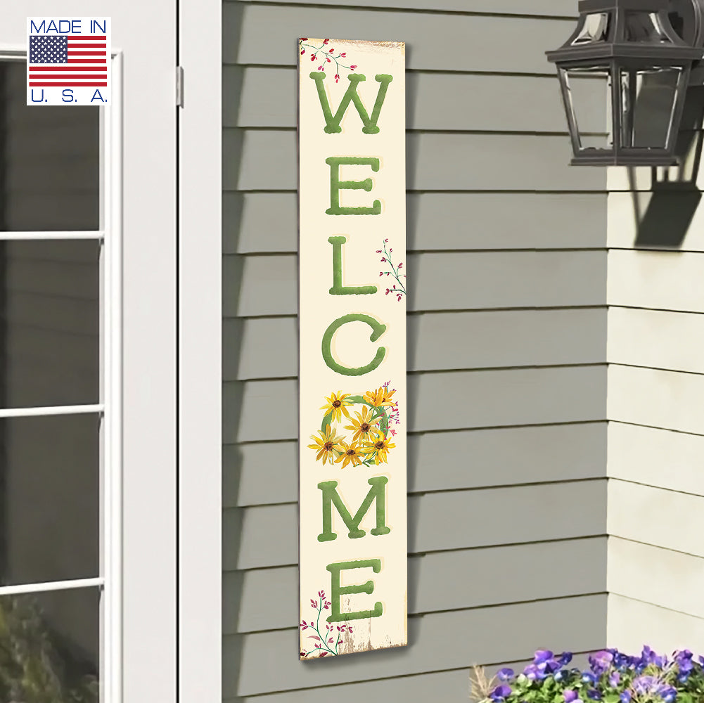 Welcome Black Eyed Susan Porch Board 8" Wide x 46.5" tall / Made in the USA! / 100% Weatherproof Material