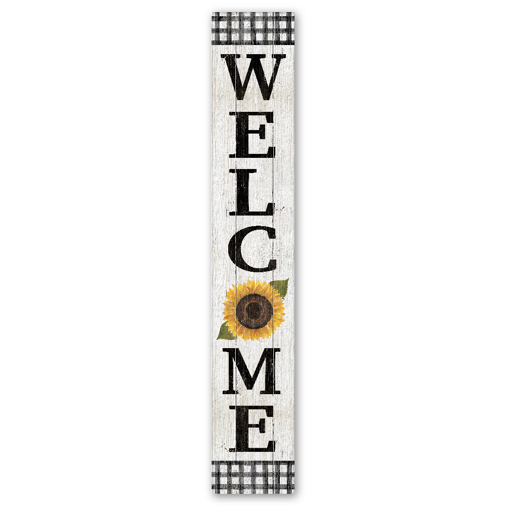 Welcome B & W Check W/ Sunflower Porch Board 8" Wide x 46.5" tall / Made in the USA! / 100% Weatherproof Material