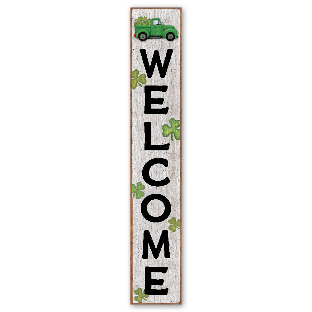 Welcome With Irish Truck & Shamrock Porch Board 8" Wide x 46.5" tall / Made in the USA! / 100% Weatherproof Material