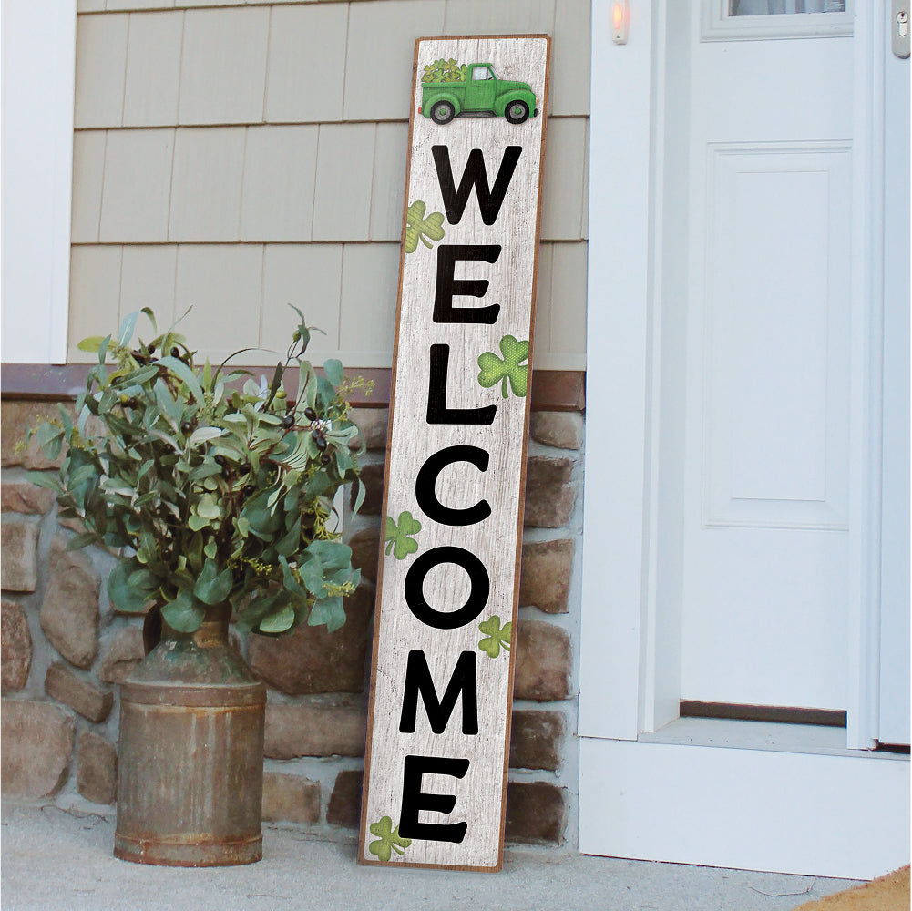 Welcome With Irish Truck & Shamrock Porch Board 8" Wide x 46.5" tall / Made in the USA! / 100% Weatherproof Material