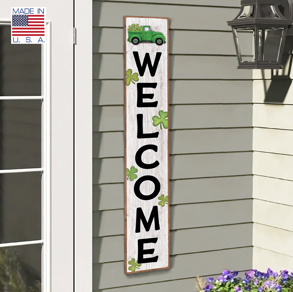 Welcome With Irish Truck & Shamrock Porch Board 8" Wide x 46.5" tall / Made in the USA! / 100% Weatherproof Material