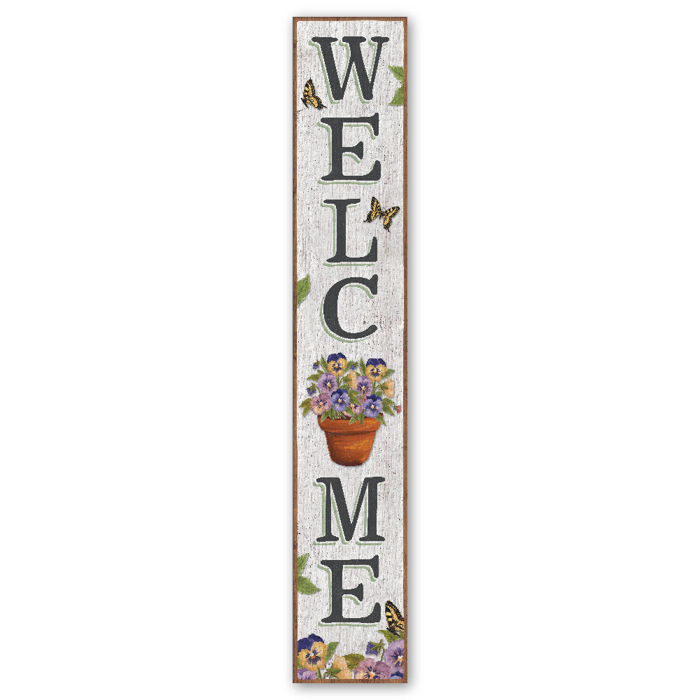 Welcome Pansy Porch Board 8" Wide x 46.5" tall / Made in the USA! / 100% Weatherproof Material