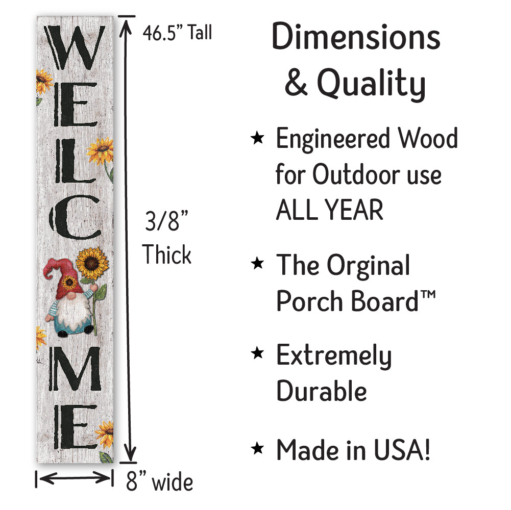 Welcome Gnome Porch Board 8" Wide x 46.5" tall / Made in the USA! / 100% Weatherproof Material