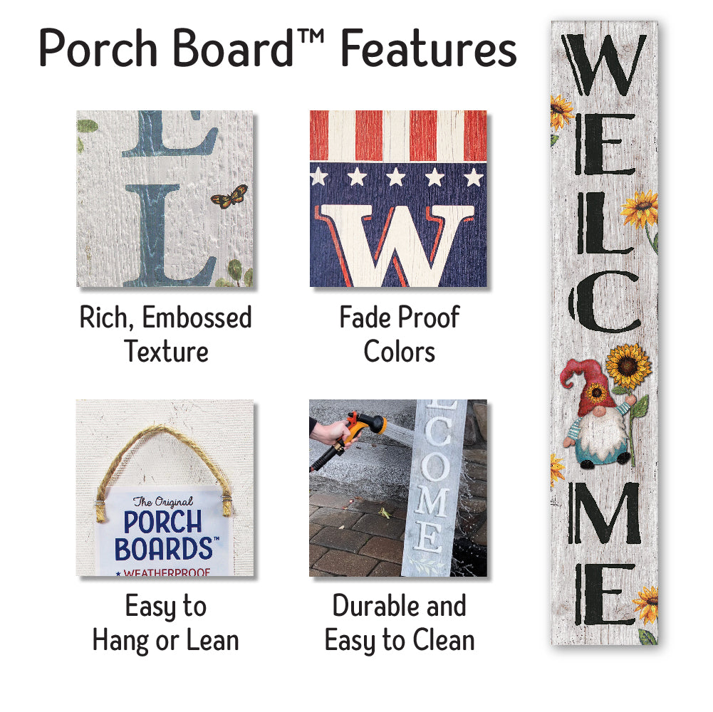 Welcome Gnome Porch Board 8" Wide x 46.5" tall / Made in the USA! / 100% Weatherproof Material