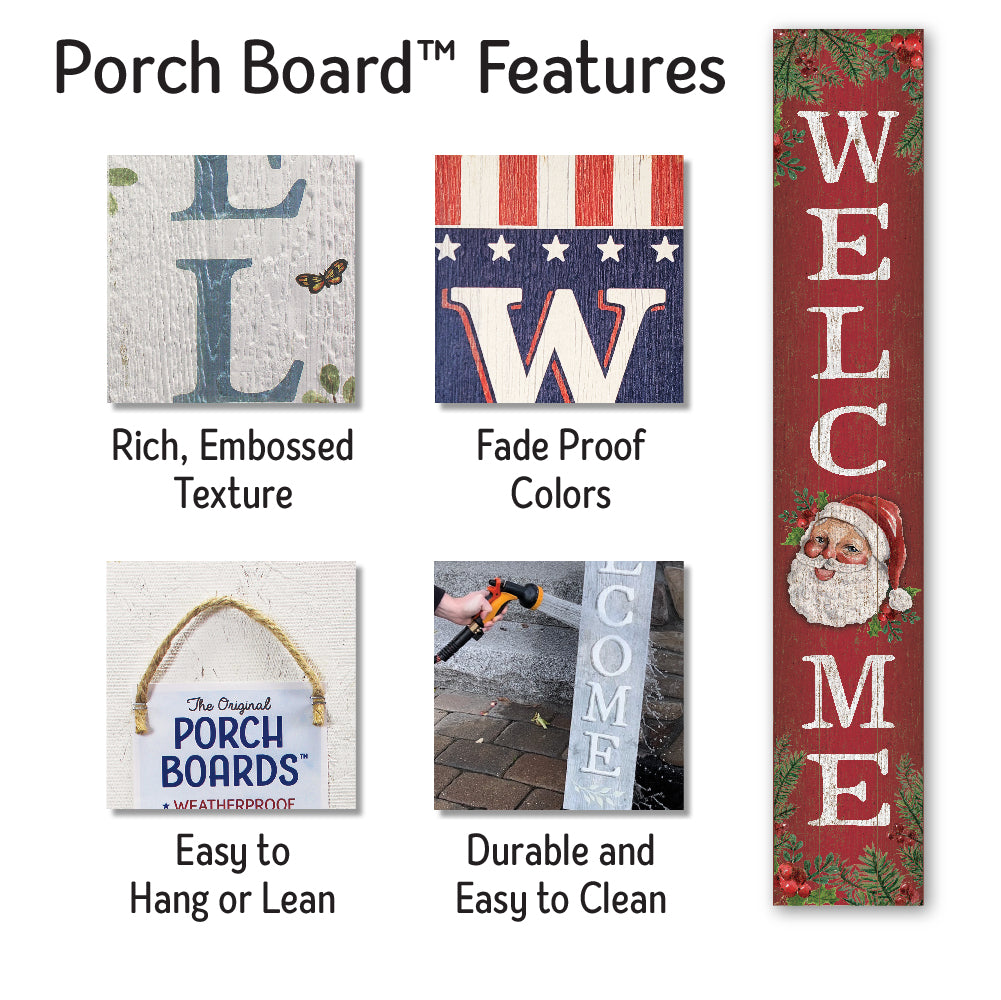 Welcome Santa Face Porch Boards Porch Board 8" Wide x 46.5" tall / Made in the USA! / 100% Weatherproof Material