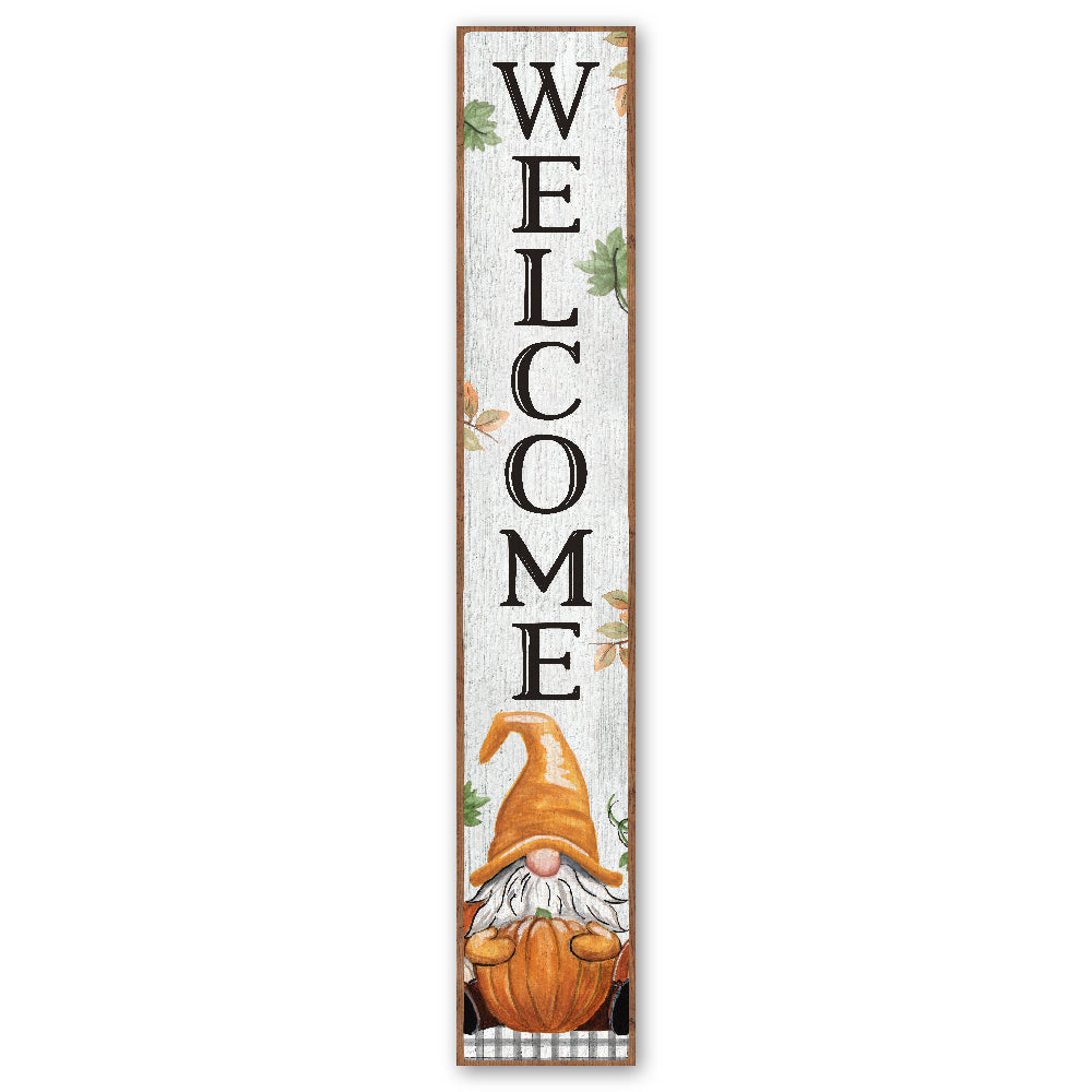 Welcome Gnome Holding Pumpkin Porch Board 8" Wide x 46.5" tall / Made in the USA! / 100% Weatherproof Material