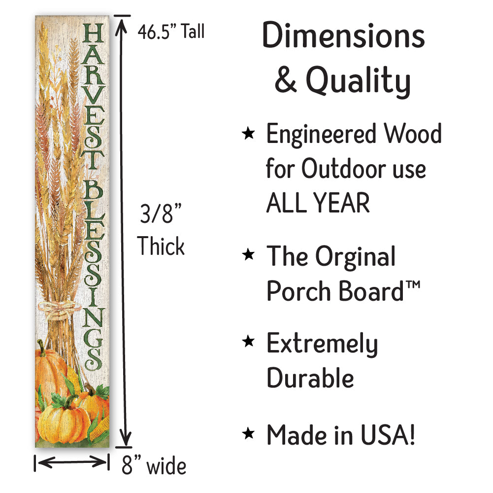 Harvest Blessings Corn W/Pumpkin Porch Boards 8" Wide x 46.5" tall / Made in the USA! / 100% Weatherproof Material