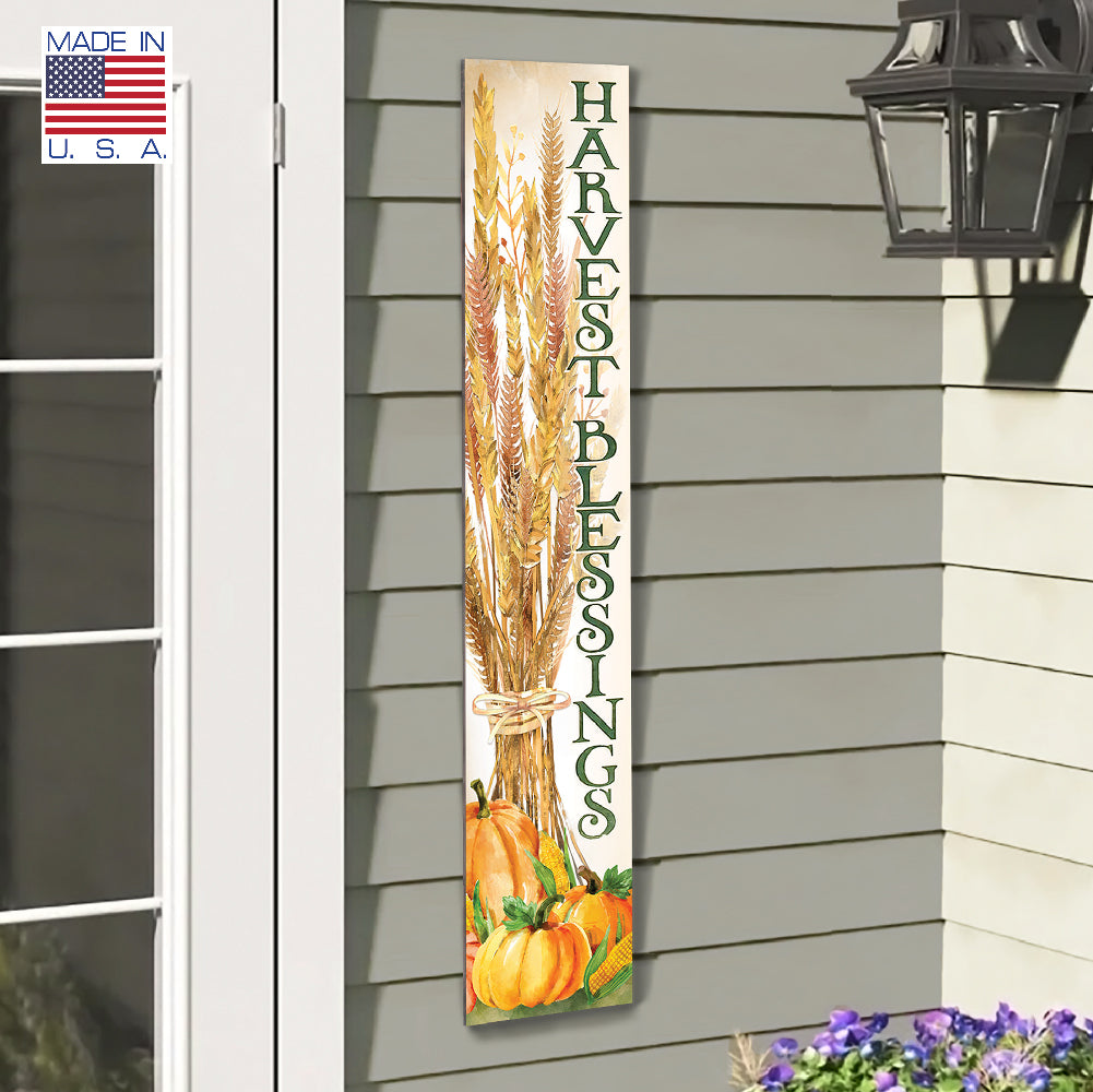 Harvest Blessings Corn W/Pumpkin Porch Boards 8" Wide x 46.5" tall / Made in the USA! / 100% Weatherproof Material