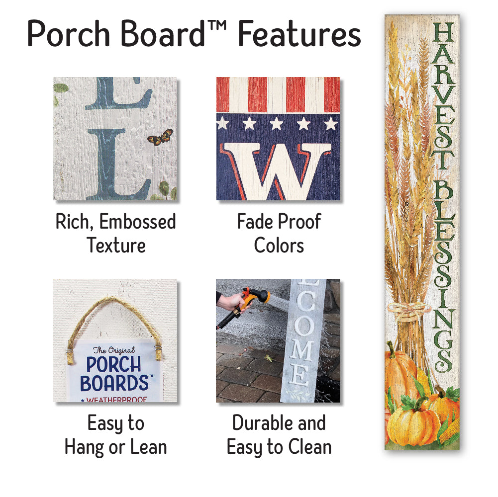 Harvest Blessings Corn W/Pumpkin Porch Boards 8" Wide x 46.5" tall / Made in the USA! / 100% Weatherproof Material