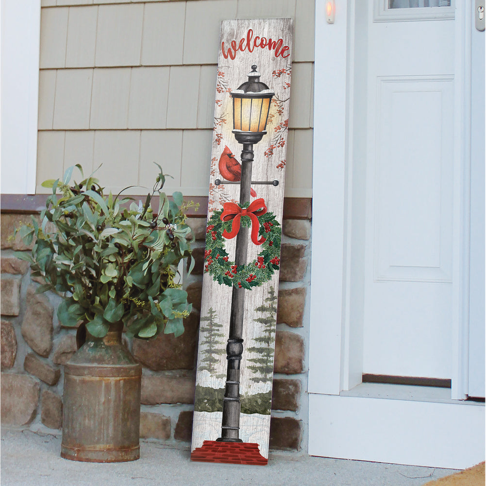 Welcome With Lantern On Bricks Porch Board 8" Wide x 46.5" tall / Made in the USA! / 100% Weatherproof Material