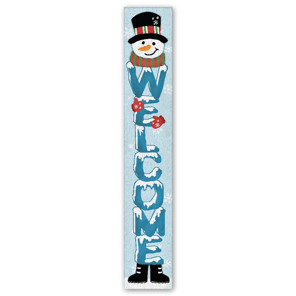 Welcome With Stacked Snowman Head Porch Board 8" Wide x 46.5" tall / Made in the USA! / 100% Weatherproof Material