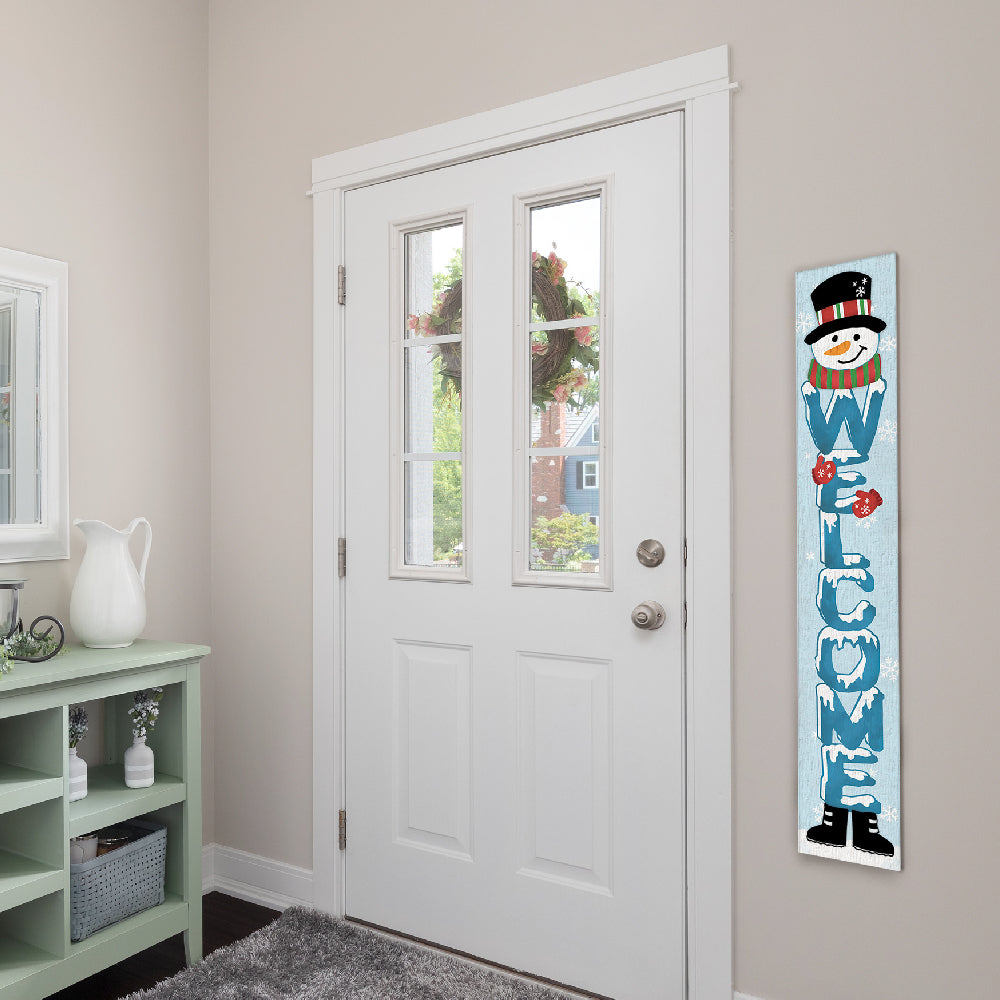 Welcome With Stacked Snowman Head Porch Board 8" Wide x 46.5" tall / Made in the USA! / 100% Weatherproof Material