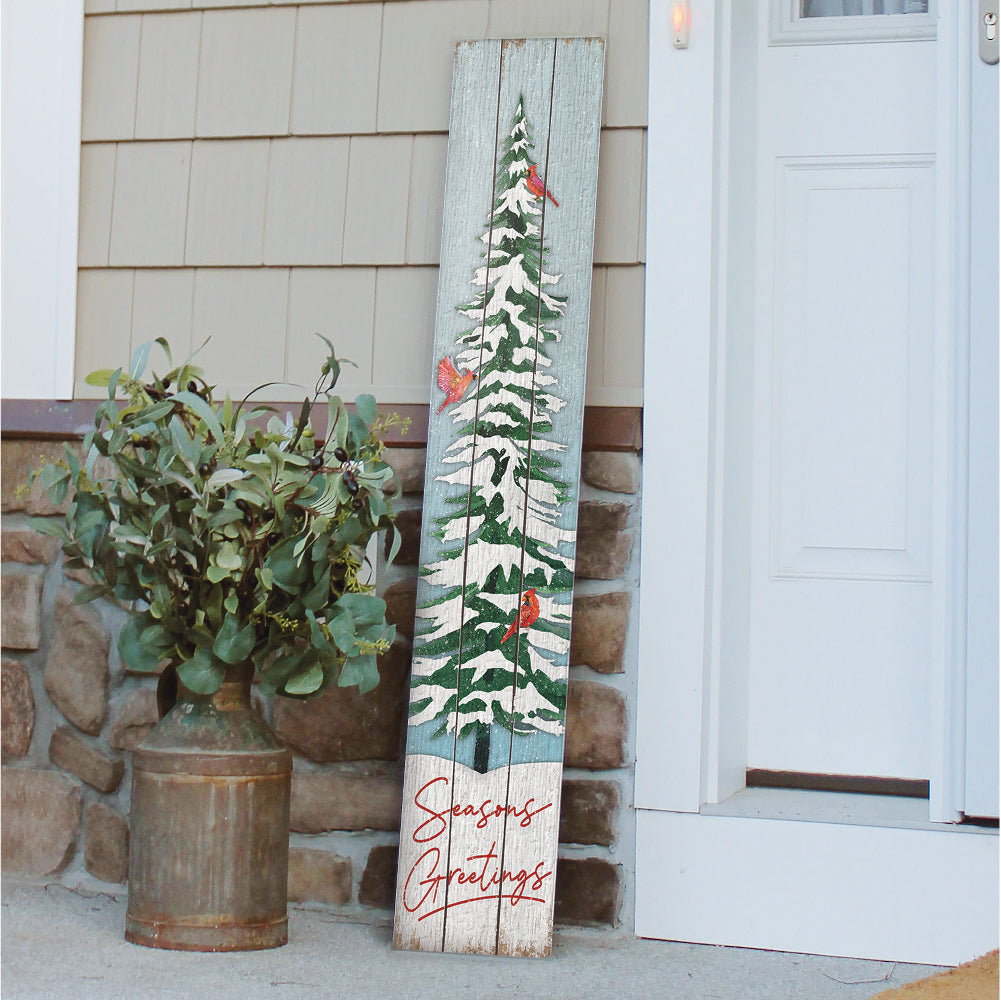 Seasons Greeting W/Tree And Cardinals Porch Board 8" Wide x 46.5" tall / Made in the USA! / 100% Weatherproof Material