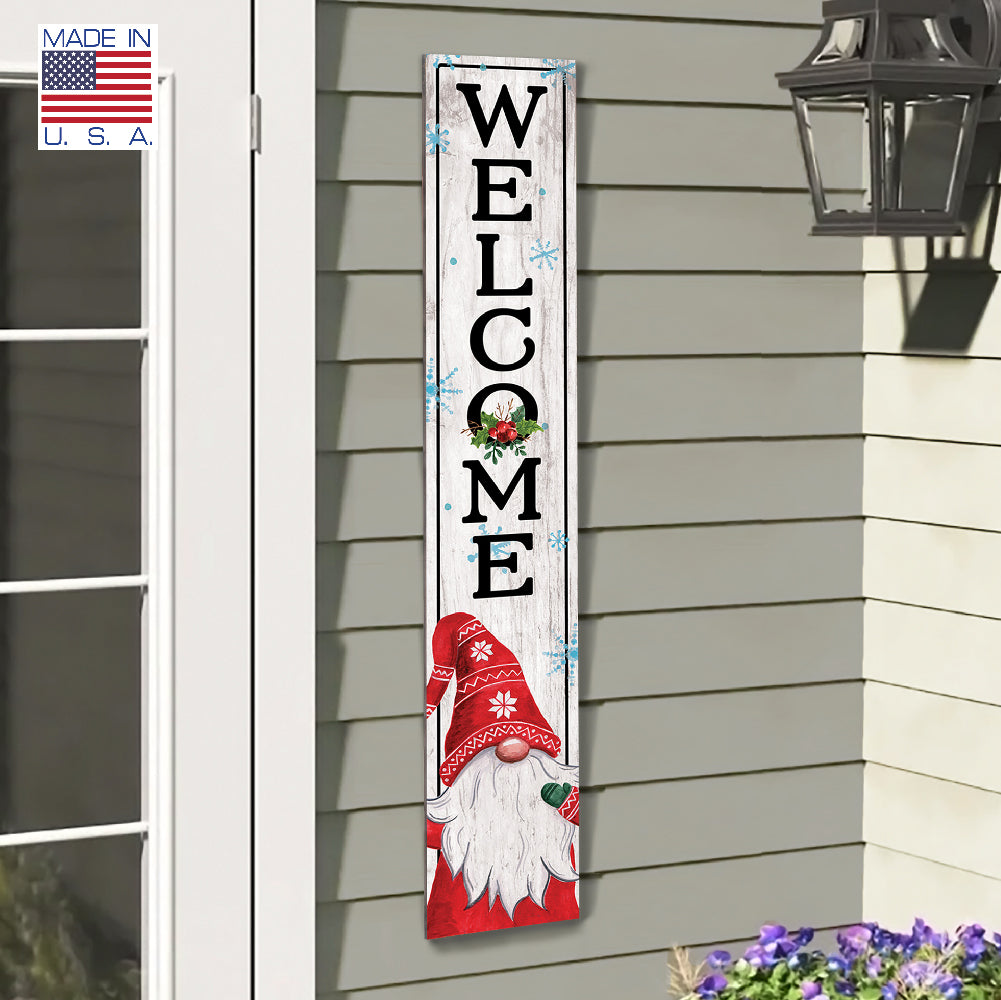 Welcome Gnome In Red Robe Porch Board 8" Wide x 46.5" tall / Made in the USA! / 100% Weatherproof Material
