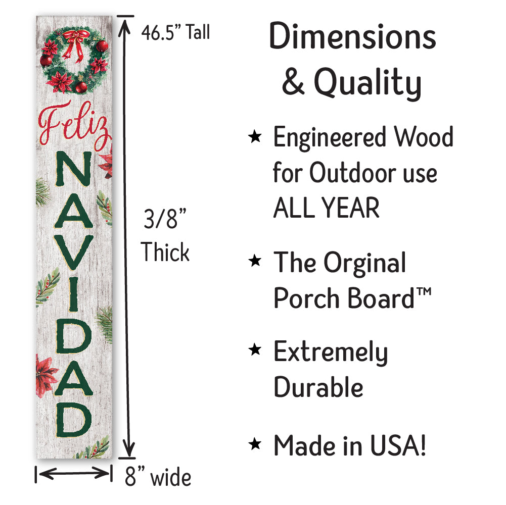 Feliz Navidad Porch Boards 8" Wide x 46.5" tall / Made in the USA! / 100% Weatherproof Material