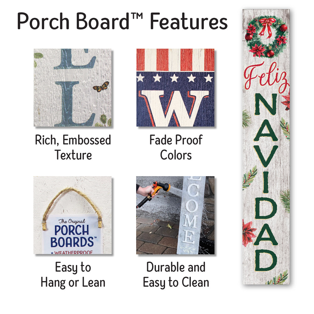 Feliz Navidad Porch Boards 8" Wide x 46.5" tall / Made in the USA! / 100% Weatherproof Material